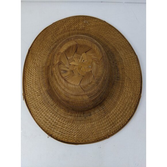 Vintage Asian Woven Rattan Rickshaw Rice Paddy Hat 14\